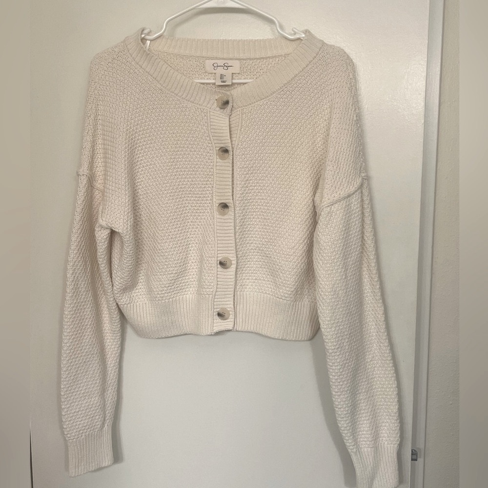 White knit cropped cardigan